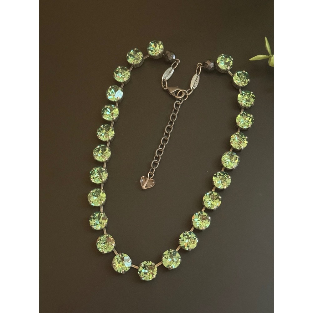 Sabika Green Crystal Riviere Necklace Gunmetal Adjustable 15-18 Inch - Picture 9 of 11